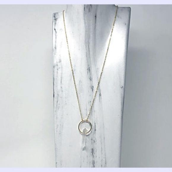NWT Aura Quartz Crystal Circle 14K Gold Necklace - Picture 4 of 8